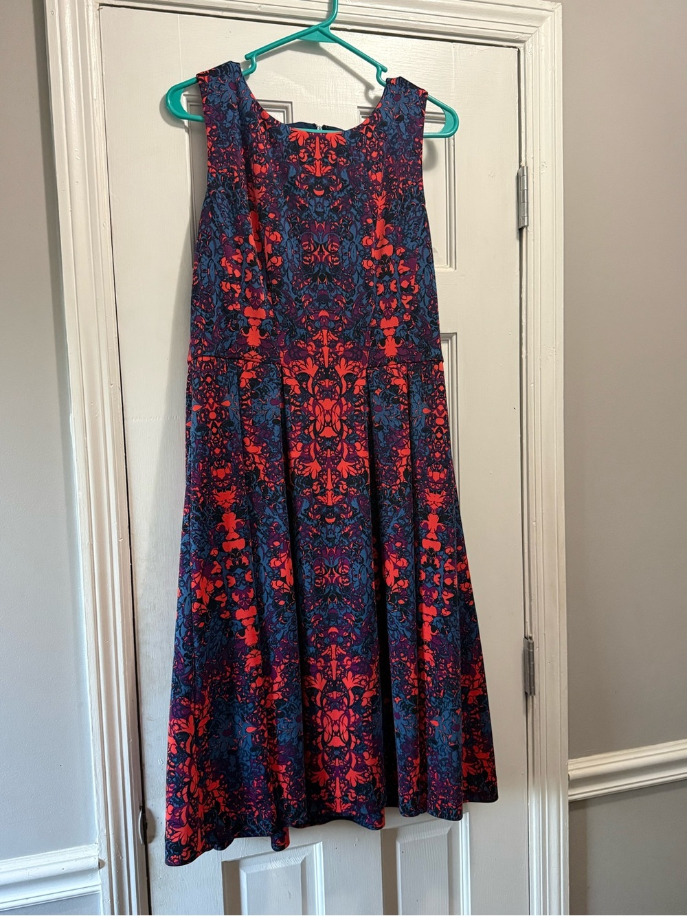 Donna Morgan Navy, orange and purple  Printed Midi Dress